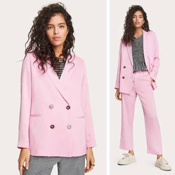 NEW Scotch & Soda Double Breasted Crepe Satin Blazer Pastel Pink Office Career - Picture 1 of 8